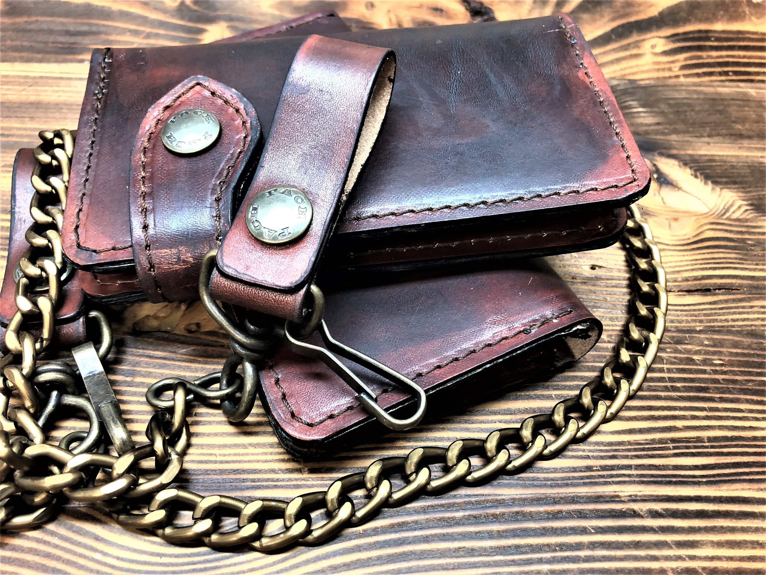 Leather Chain Motorcycle Biker Wallet - Custom Handmade Leather Wallet Medium: 6 inch