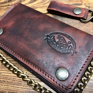 Cartera biker con cadena, Cartera biker de piel, 1,5 mm de grosor con cadena, tarjetas de crédito, monedas, tarjetas - DESDE 1987 - Made in Italy