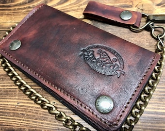Biker wallet with chain, Leather bikers wallet, 1.5 mm thick with chain, credit cards, coins, membership cards - SINCE 1987 - Made in Italy