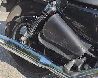 Borsa SPORTSTER laterale Moto Custom Harley Iron Forty Eight Roadster Nightster 883 1200, "Mod. Choppers 003+STRAPP " Pelle Volontà Nera