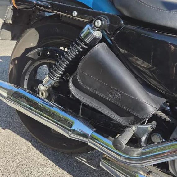 Borsa SPORTSTER laterale Moto Custom Harley Iron Forty Eight Roadster Nightster 883 1200, "Mod. Choppers 003+STRAPP Pelle Volonata Nera