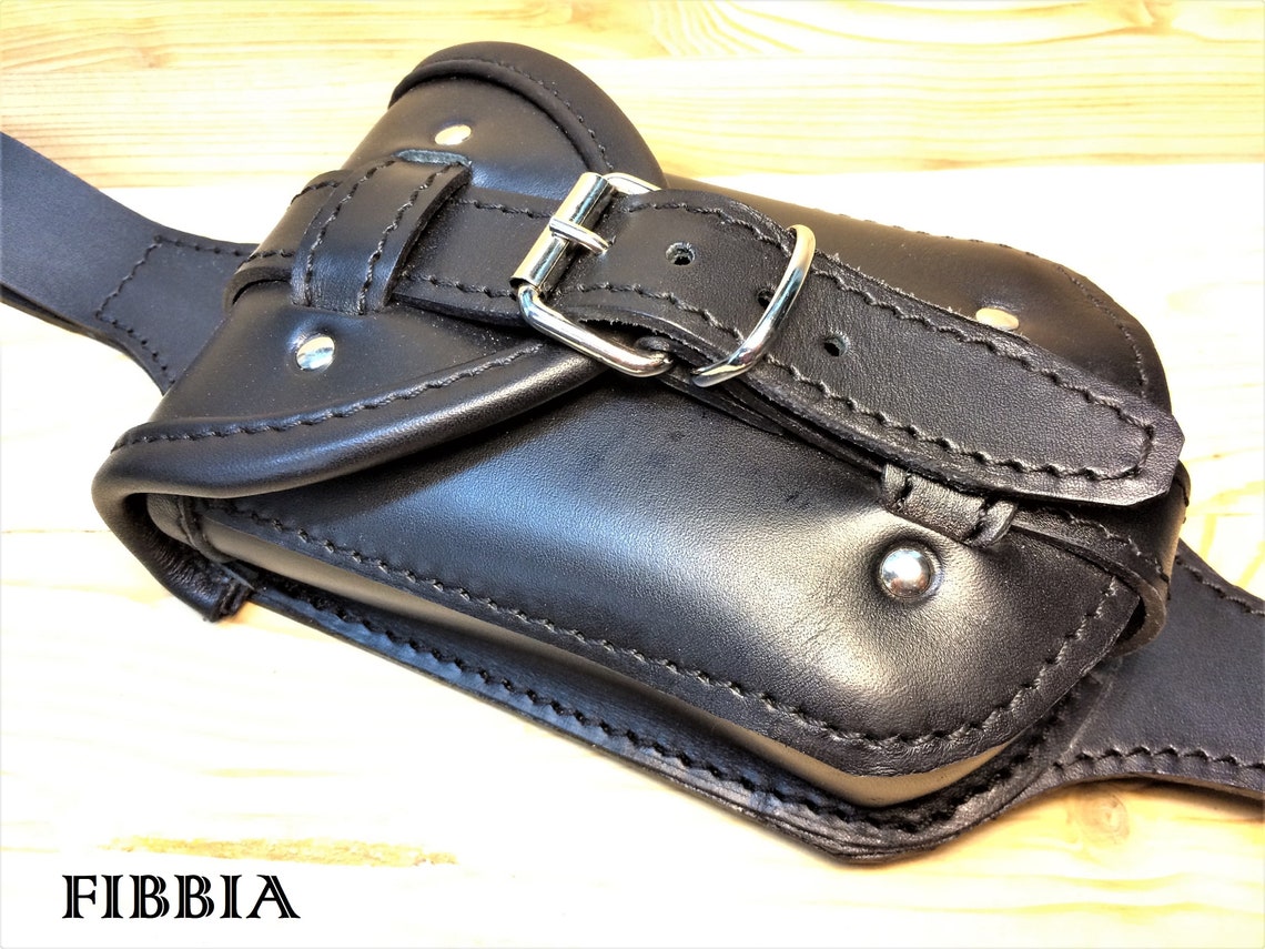 Leather leg for bikers leather leg pouch 2.5.3 mm. BLACK Etsy