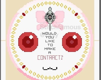 Make a Contract with Me? Madoka Magica Kyubey Original Cross Stitch Pattern Digital Download PDF