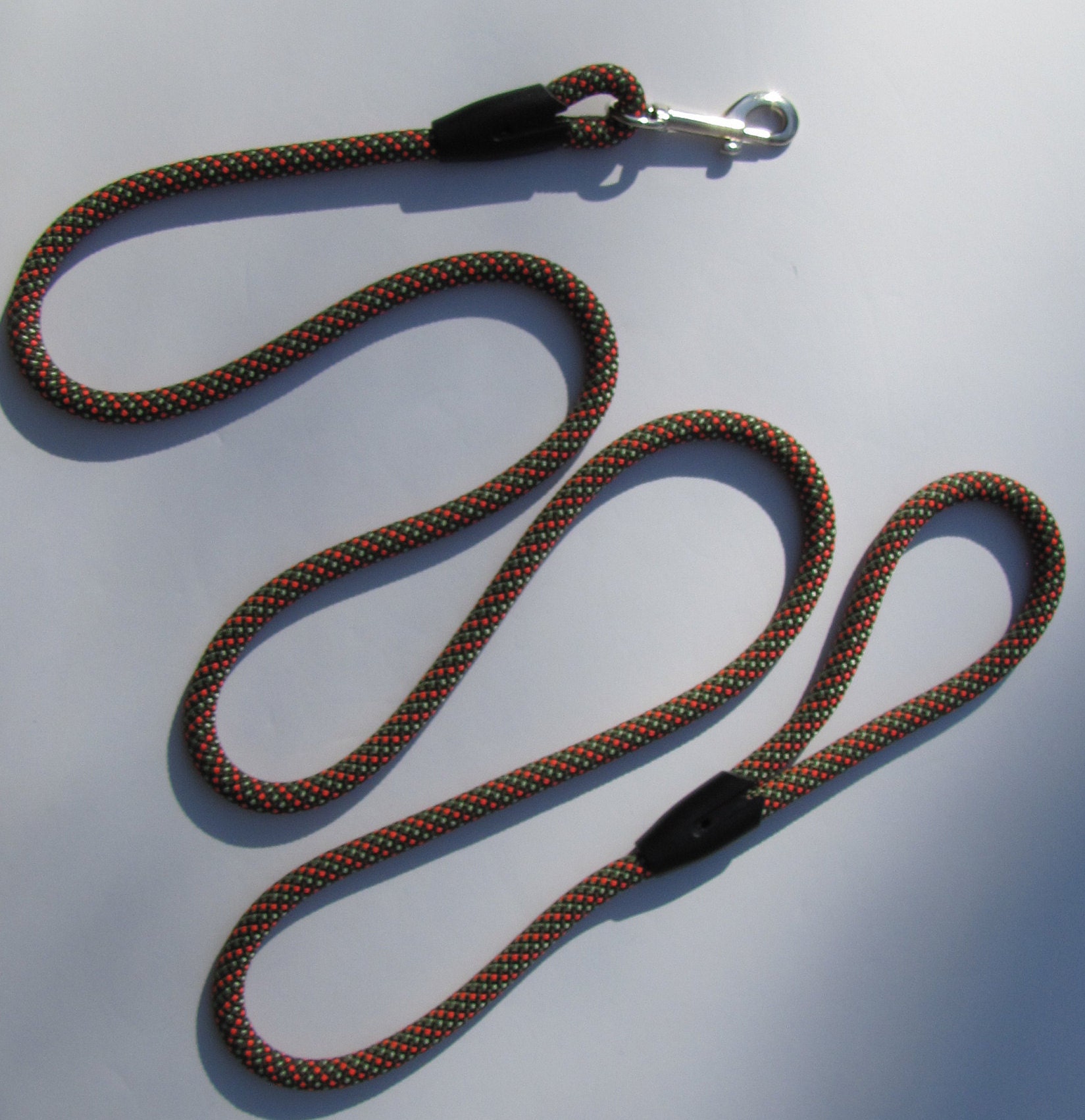 Hand made dog leash, made from repurposed climbing rope. Blue, green