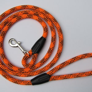 Hand made dog leash, made from repurposed climbing rope. Orange and black. Great dog lover gift!