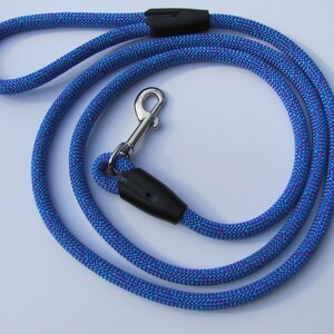 Hand made dog leash, made from repurposed climbing rope. Blue and purple. Great dog lover gift!