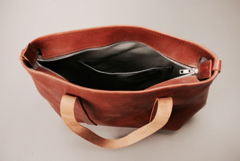 Redoker Delight Tote Bag Genuine Leather Tote With Ykk Zipper Etsy