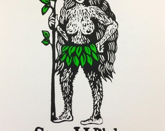 Wild woman screen print, A5 size hand printed limited edition Stay Wild woodwose