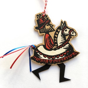 Hobby Horse Morris dancer  Handprinted double sided articulated moving ornament