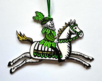 The Oak King - handprinted double-sided ornament with moving legs