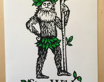 Wild Man screen print,  A5 size handprinted limited edition Stay Wild