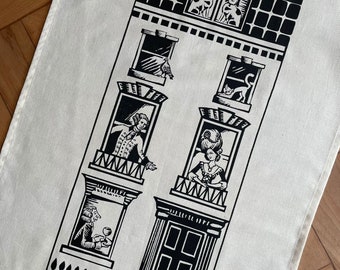 Screen-printed Georgian house tea towel