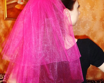Bachelorette party Veil 2-tier hot pink, middle length. Bride veil, accessory, bachelorette veil, wedding veil, hen party veil, idea