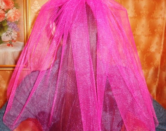 Bachelorette party 1-tier Veil pink, short length. Bride veil, accessory, bachelorette veil, hen party veil, wedding veil, bachelorette idea