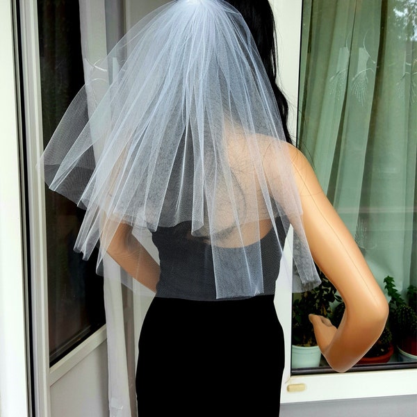 Bachelorette party veil white middle length, 2-tier. Hen party veil, bride veil, wedding veil, bachelorette party idea