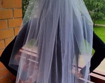Bachelorette party veil white long length, 2-tier. Hen party veil, bride veil, wedding veil, bachelorette party idea