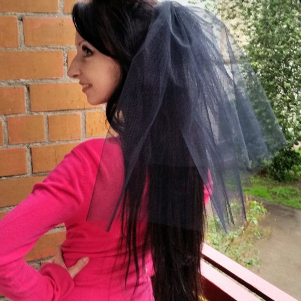 Bachelorette party Veil Black 2-tier middle length. Bride veil, accessory, gothic party,  gothic veil, hen party veil, bachelorette idea