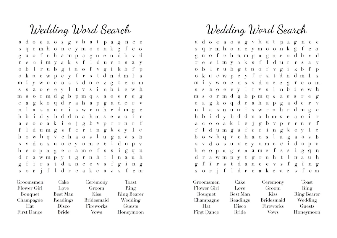 Printable Simple Wedding Word Search - Etsy UK