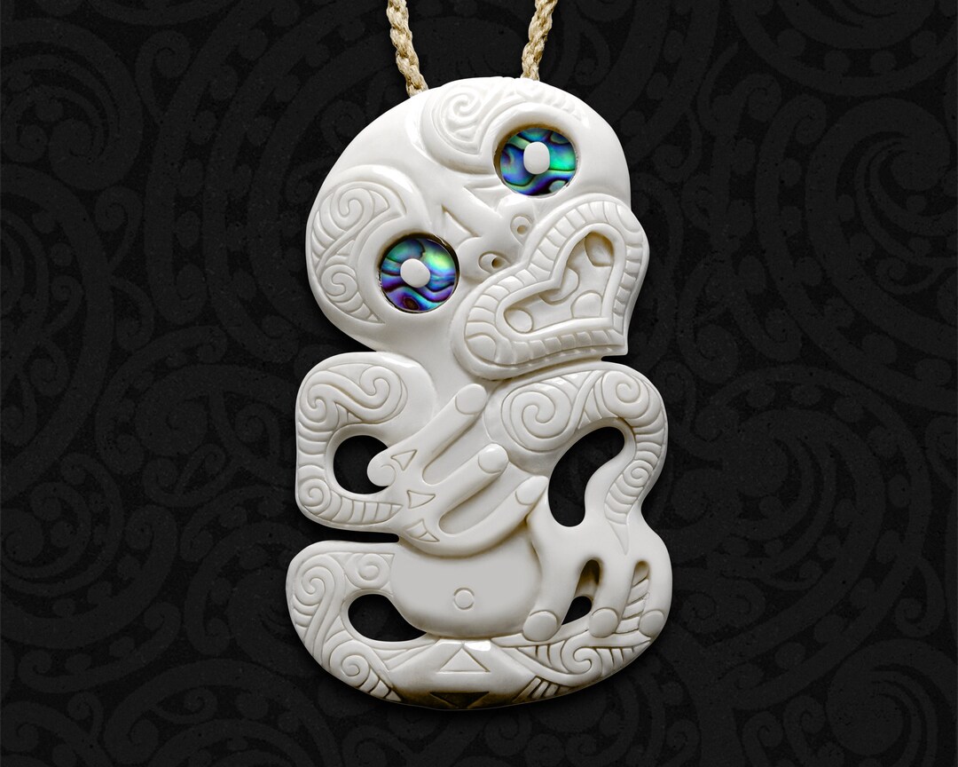 Maori Art Bone Carving, Heritage Tiki Necklace, Leadership Symbol