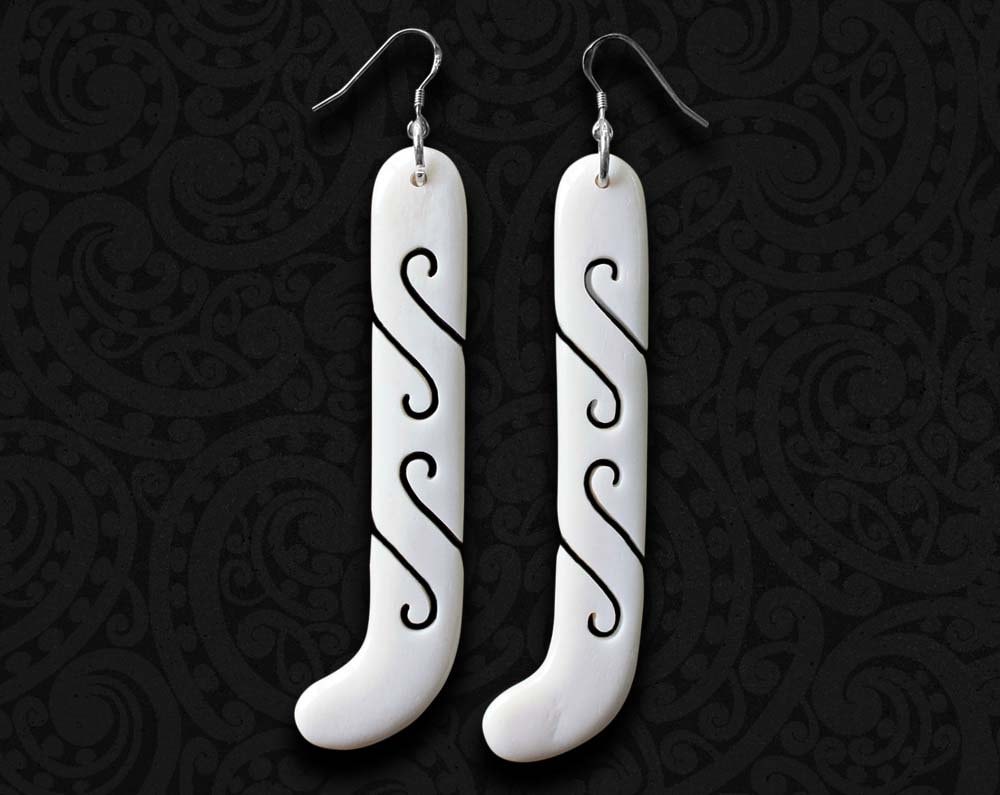 Maori Earrings New Zealand Tribal Bone Carving Ear Pendant Etsy