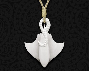 Maori Manta Ray Bone Carving, Whaitere Stingray Necklace, New Zealand Ocean Taonga