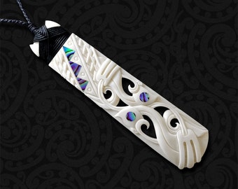 Large Maori Toki Necklace, Bone Manaia Pendant, New Zealand Leadership Taonga, Mens Jewelry