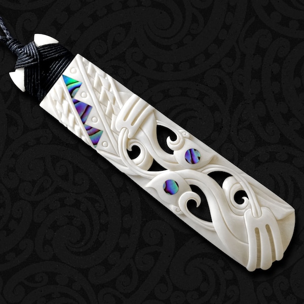 Large Maori Toki Necklace, Bone Manaia Pendant, New Zealand Leadership Taonga, Mens Jewelry