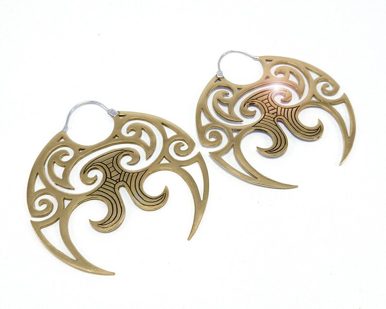 Maori Earrings New Zealand Tribal Round Brass Hoop Handmade Etsy