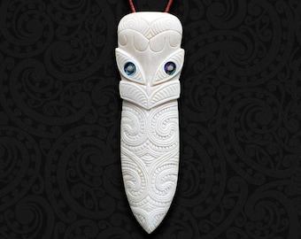 Talla de hueso de arte maorí, collar Hei Taiaha Wana, símbolo de liderazgo, guerrero Taonga