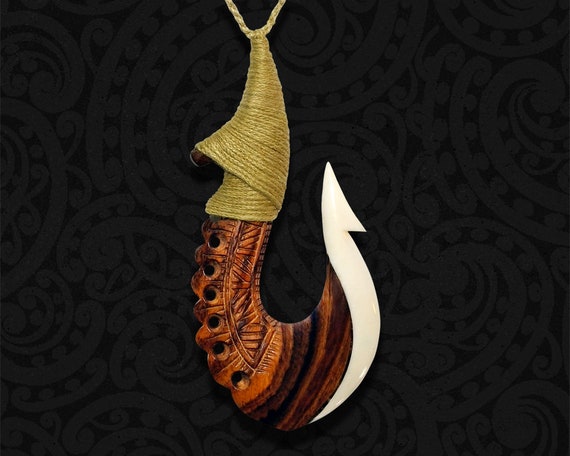 Maori Maui Fish Hook Necklace, Aotearoa New Zealand HEI Matau Makau Pendant, Hawaiian Manaiakalani, Polynesian Tribal Design Art
