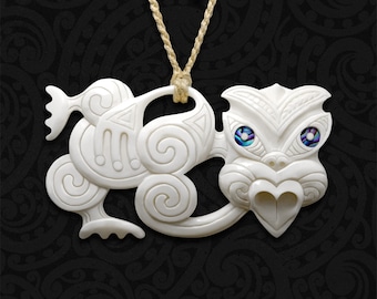 Hand Carved Bone Poupou Tiki Pendant, Maori Taonga, Polynesian Art