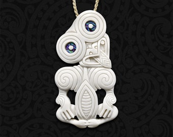 Hand Carved Bone Hei Tiki Necklace, Maori Taonga Amulet, New Zealand Art