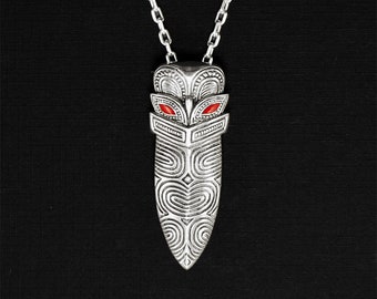 Silver Maori Taiaha Pendant Arero Tongue New Zealand Necklace Warrior Necklace NZ Gift