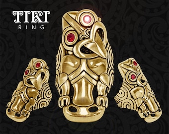Anillo Tiki de latón con arte maorí, joyería con estilo para mujer, símbolo de liderazgo y poder de maná.