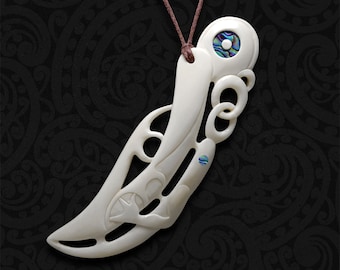 Maori Manaia Bone Carving, Large Mens Tribal Necklace, Spiritual Protection Amulet, New Zealand Taonga