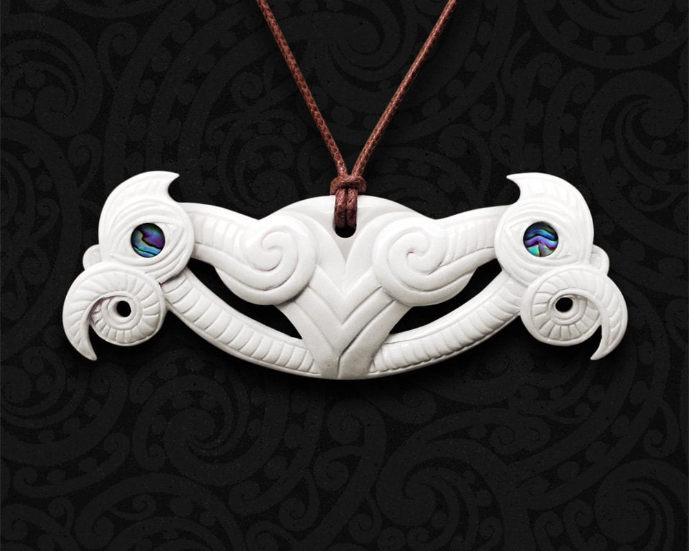 Maori Necklace Bone Carving | Hand-Carved Manaia Pendant of New Zealand | Tribal Hawaiian Jewelry