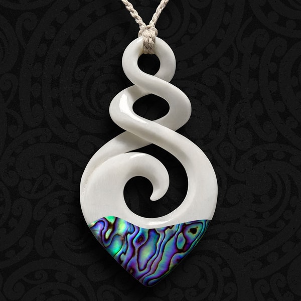 Maori Necklace, New Zealand Tribal Bone Carving Pendant, Handmade by Tuwharetoa Bone® Celtic Twist, Unity, Love
