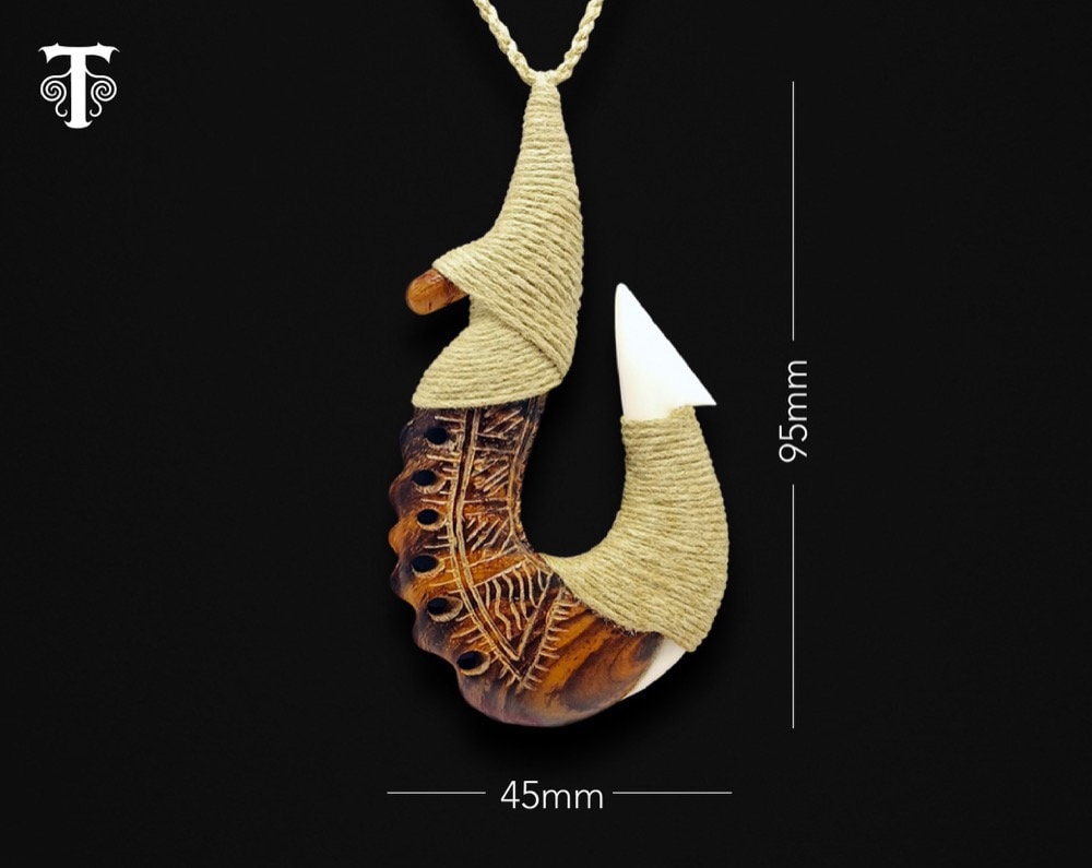 Hawaiian Maori Fish Hook Pendant Necklace,Maui Beach Sufer Tribal Necklace