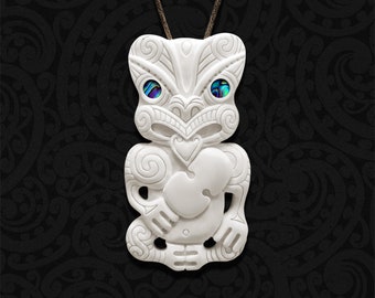 Māori Tiki Kotiate Bone Necklace: Hand-Carved Ancestral Guardian for Strength and Leadership