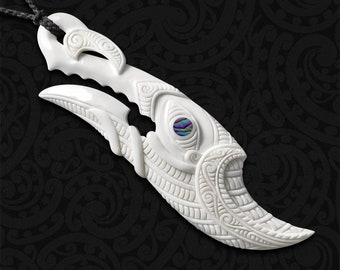 Maori Art Bone Carving, Large Manaia Necklace, Leadership Symbol, Spirit Messenger