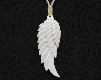 Maori Art Bone Carving, Angel Feather Necklace, Leadership Symbol, Mana Taonga
