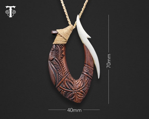 New Zealand Maori Necklace: Maui Fish Hook HEI Matau Pendant, Polynesian Tribal Art.
