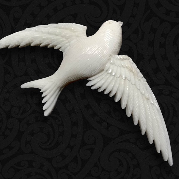 Swallow Bird Brooch, Hand Carved Bone Breastpin, New Zealand Welcome Swallow Clasp, Warou