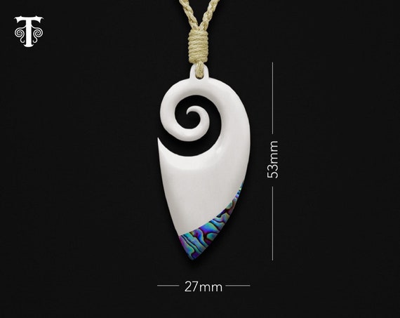 Maori Koru Spiral Pendant New Zealand Hawaiian Bone Carving