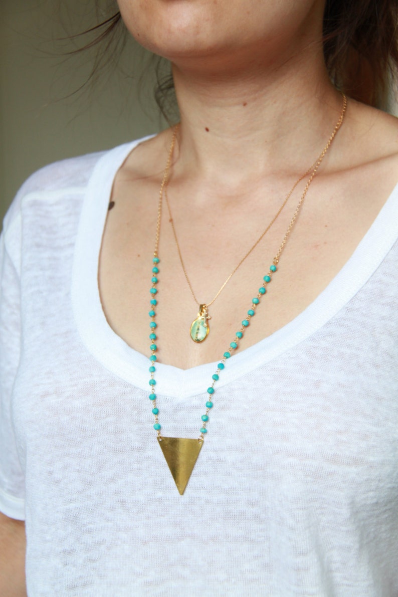Collier Spirit multi-strand, gold-plated chains and chain turquo Collier Spirit multi-strand, gold-plated chains and chain turquo