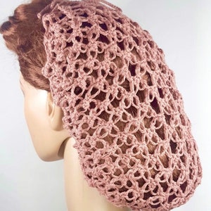 Antique Pink Lover&#39;s-Knot Hair Snood Linen-Blend with Drawstring - Vintage 1940s Hairstyling