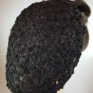Jet Black Velvet Lover's Knot Hair Drawstring Snood - 1940s - Pin-Up - Vintage