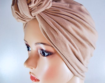 SALE - Camel Knot Jersey Vintage Turban - 1940s Style, Hollywood Glamour