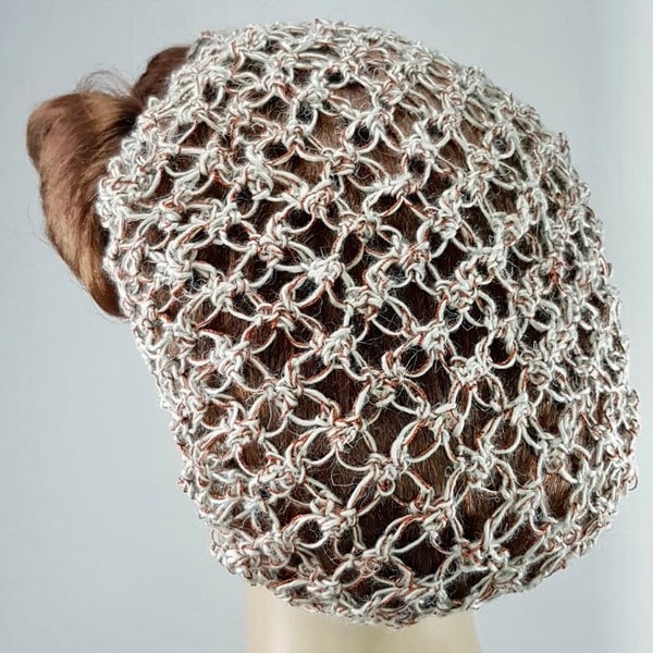 CLEARANCE - OATMEAL Rustic Linen & COPPER Lover's-Knot Hair Snood - 1940's Glamour