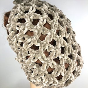 CLEARANCE - Fawn Plush Velvet Lover&#39;s Knot Hair Snood with Drawstring - 1940&#39;s